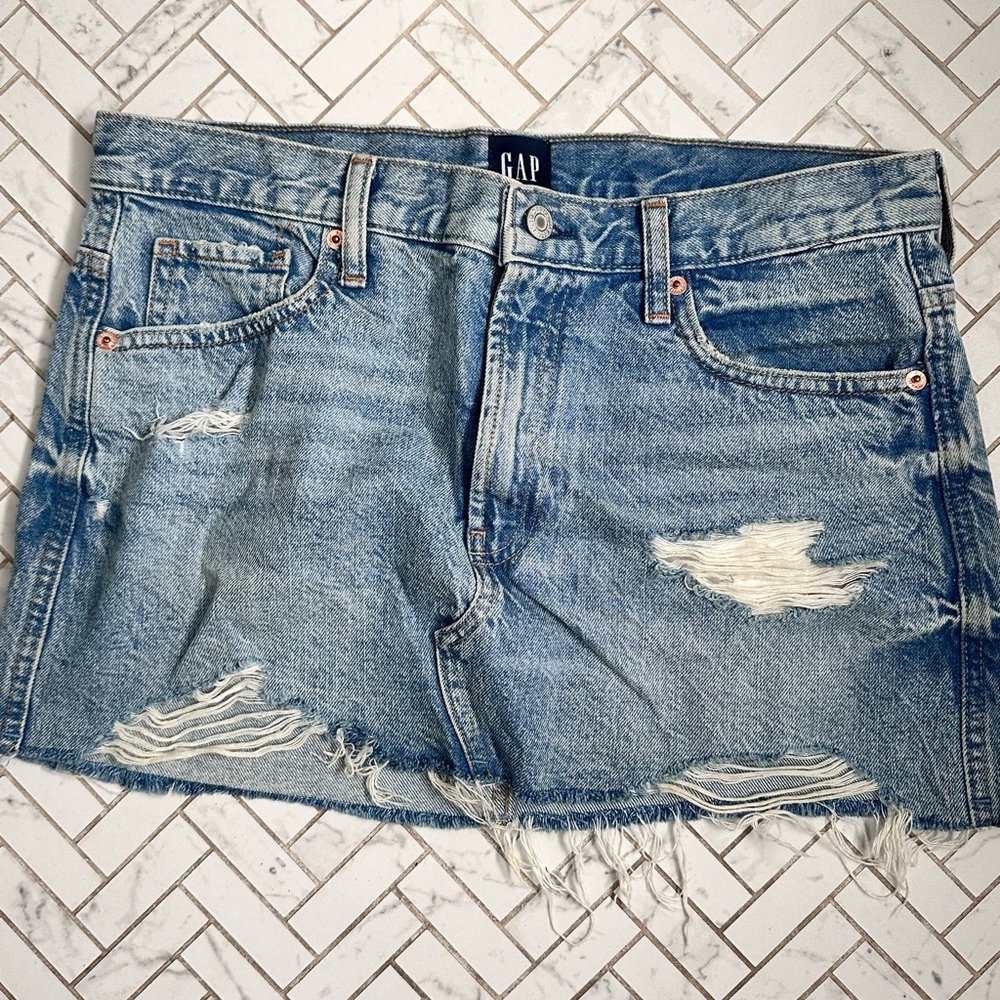 GAP Women's Distressed Light Blue Denim Mini Skirt